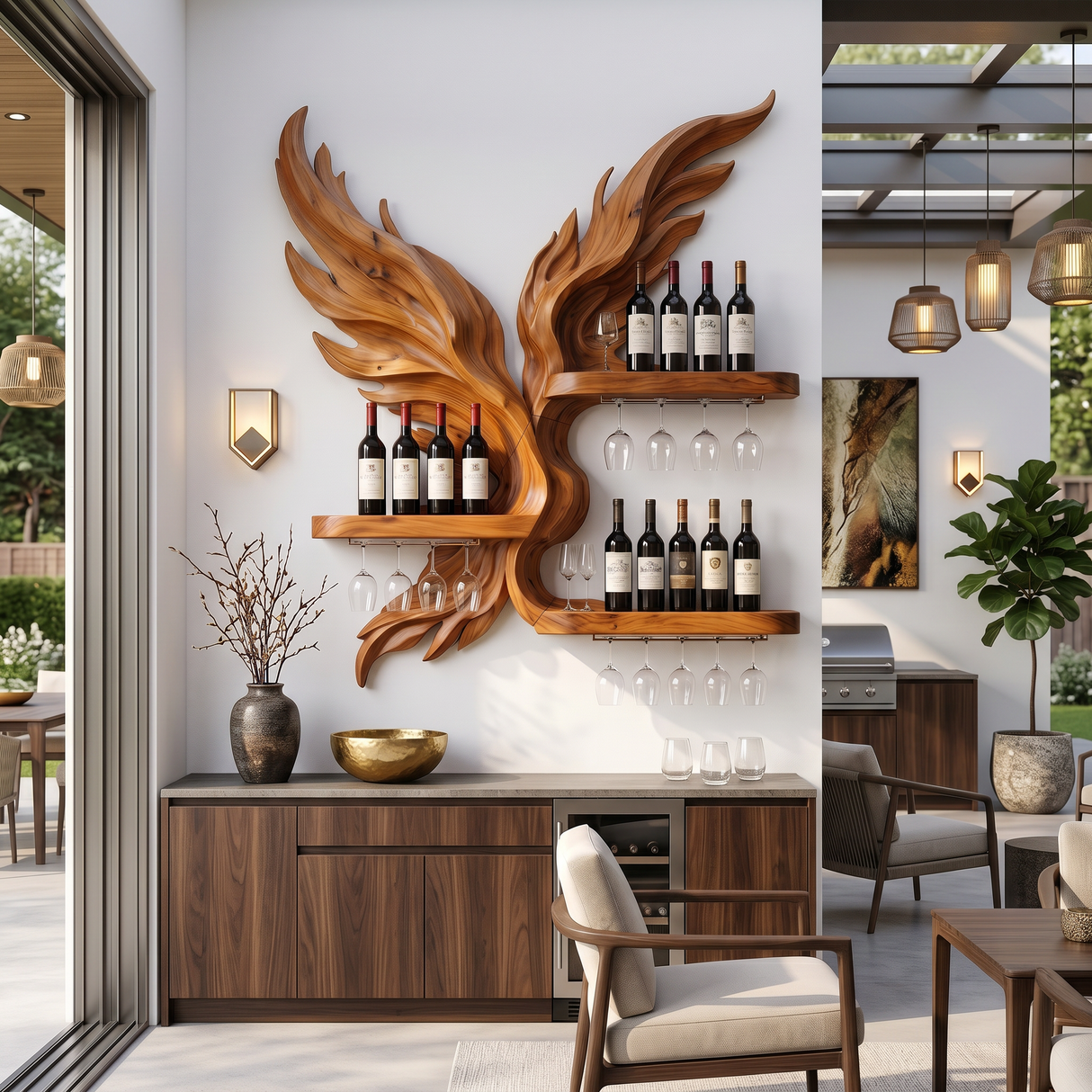 Mid Century Wine Display Rack For Dining Space