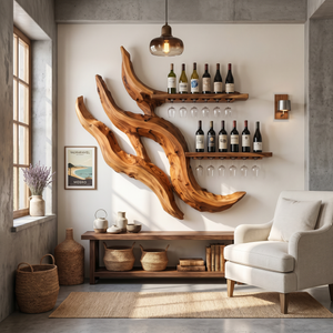 Handcrafted Minimalist Floating Wine Rack For Dining Room