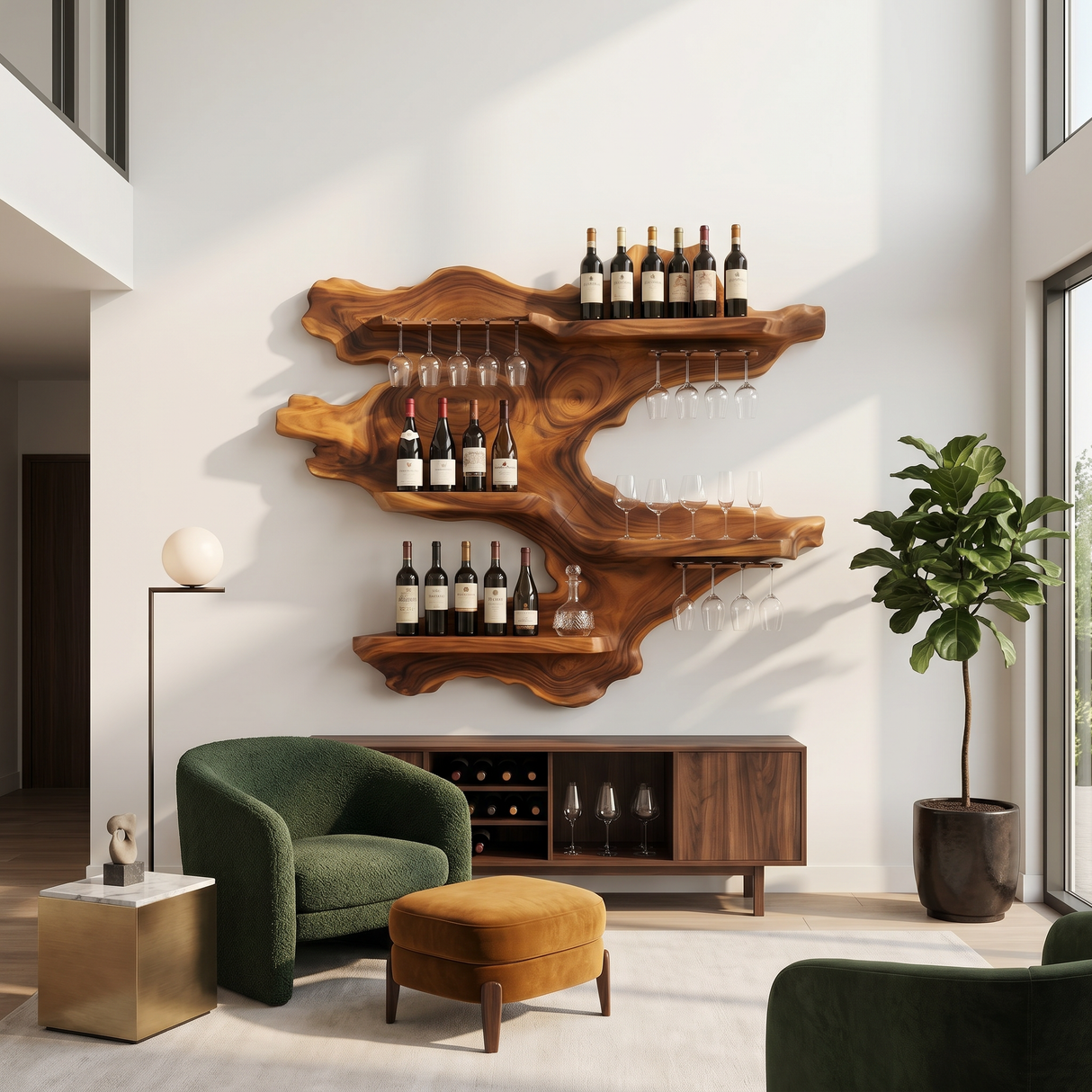 Handcrafted Mid Century Wine Bottle Holder For Living Room
