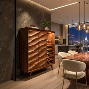 Modern Wine Cabinet With Wave Carved Doors For Kitchen Area