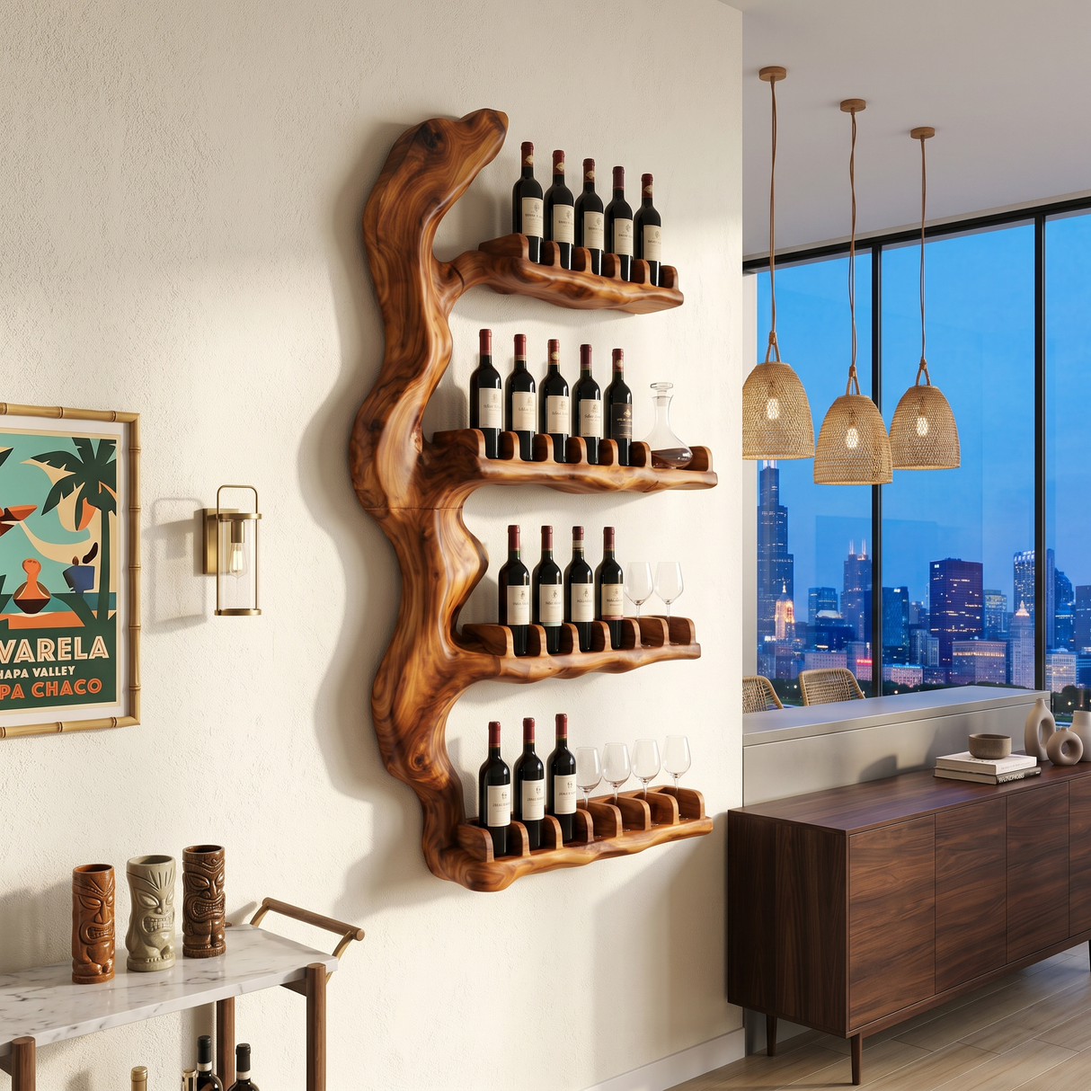 Handcrafted Japandi Wall Wine Rack For Modern Interior