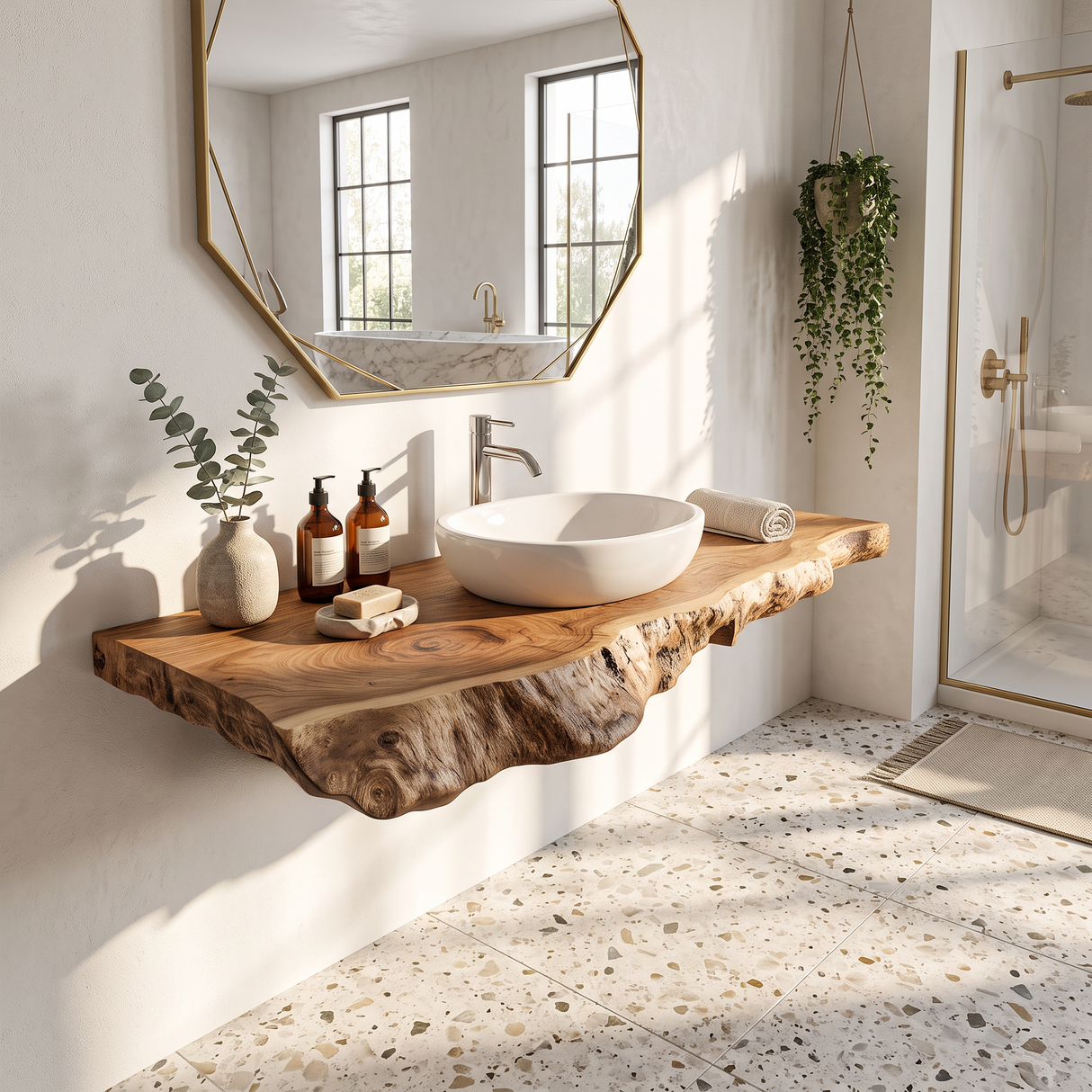Farmhouse Bathroom Vanity In Solid Wood With Shelf