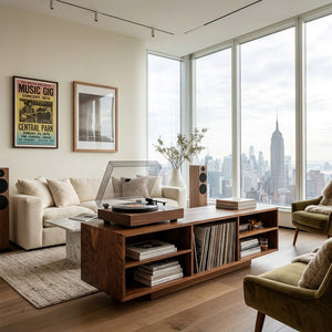 Contemporary Record Player Cabinet With Open Shelves For Living Room