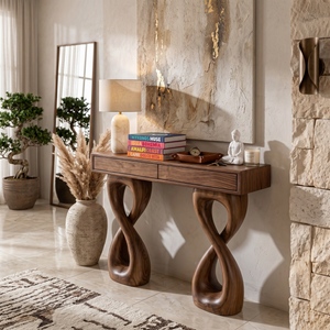 Wooden Console Table With Two-Figure-8 Base For Modern Interior