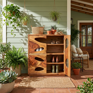 Mid Century Tall Shoe Storage Rack For Foyer Entryway Placement