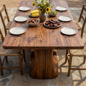 Wooden Dining Table With Artistic Base For Dining Room