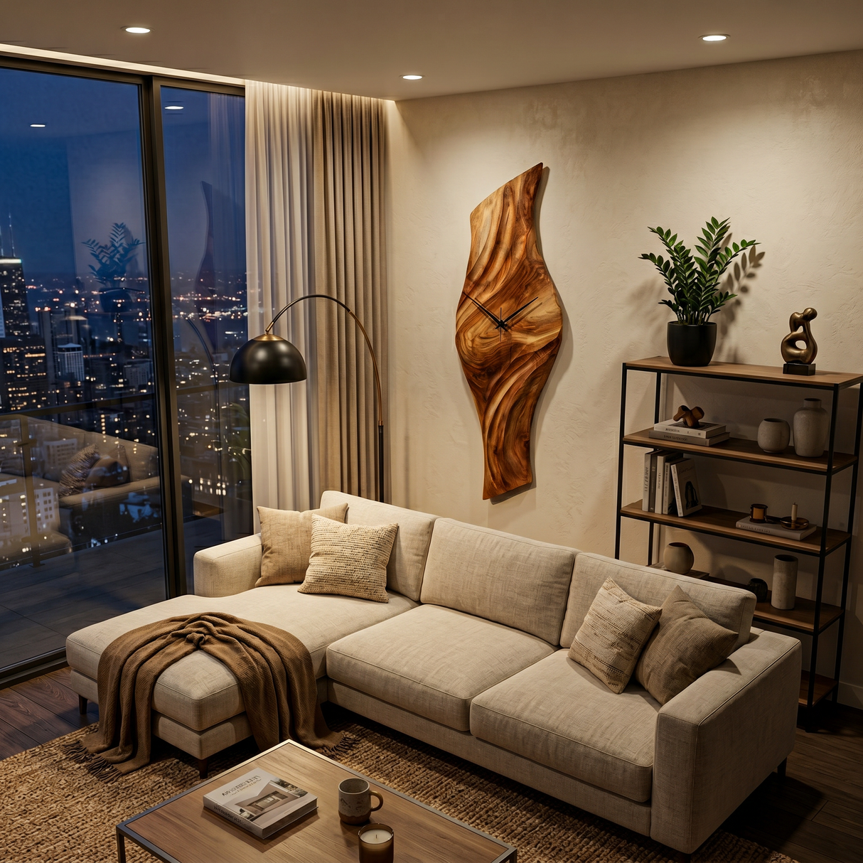 Organic Natural Wood Wall Clock For Statement Bedroom Interior