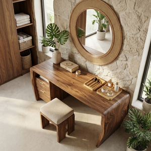 Mid Century Vanity Desk Bedroom Apartment Makeup Area