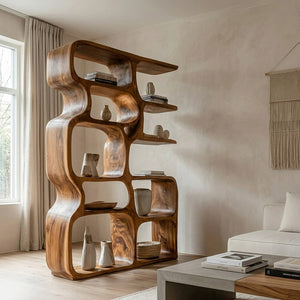 Minimalist Artistic Natural Wood Bookshelf For Living Room