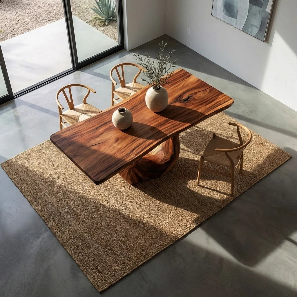 Modern Wooden Dining Table With Sculptural Base For Dining