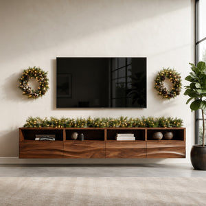 Floating Wave-Pattern TV Console For Holiday Decor