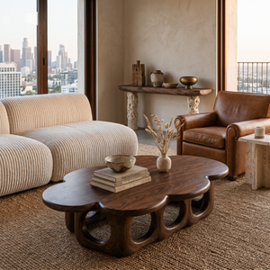 Wooden Coffee Table With Unique Base For Luxury Living Room