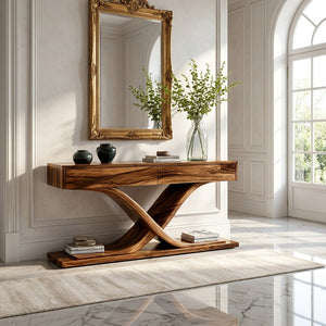 Sculptural Wooden Console Table For Modern Living Room