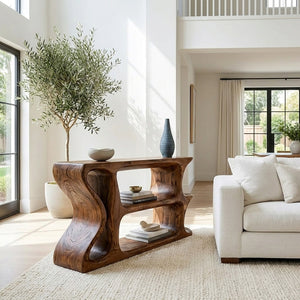 Organic Sculptural Wooden Console Table For Cozy Living Room