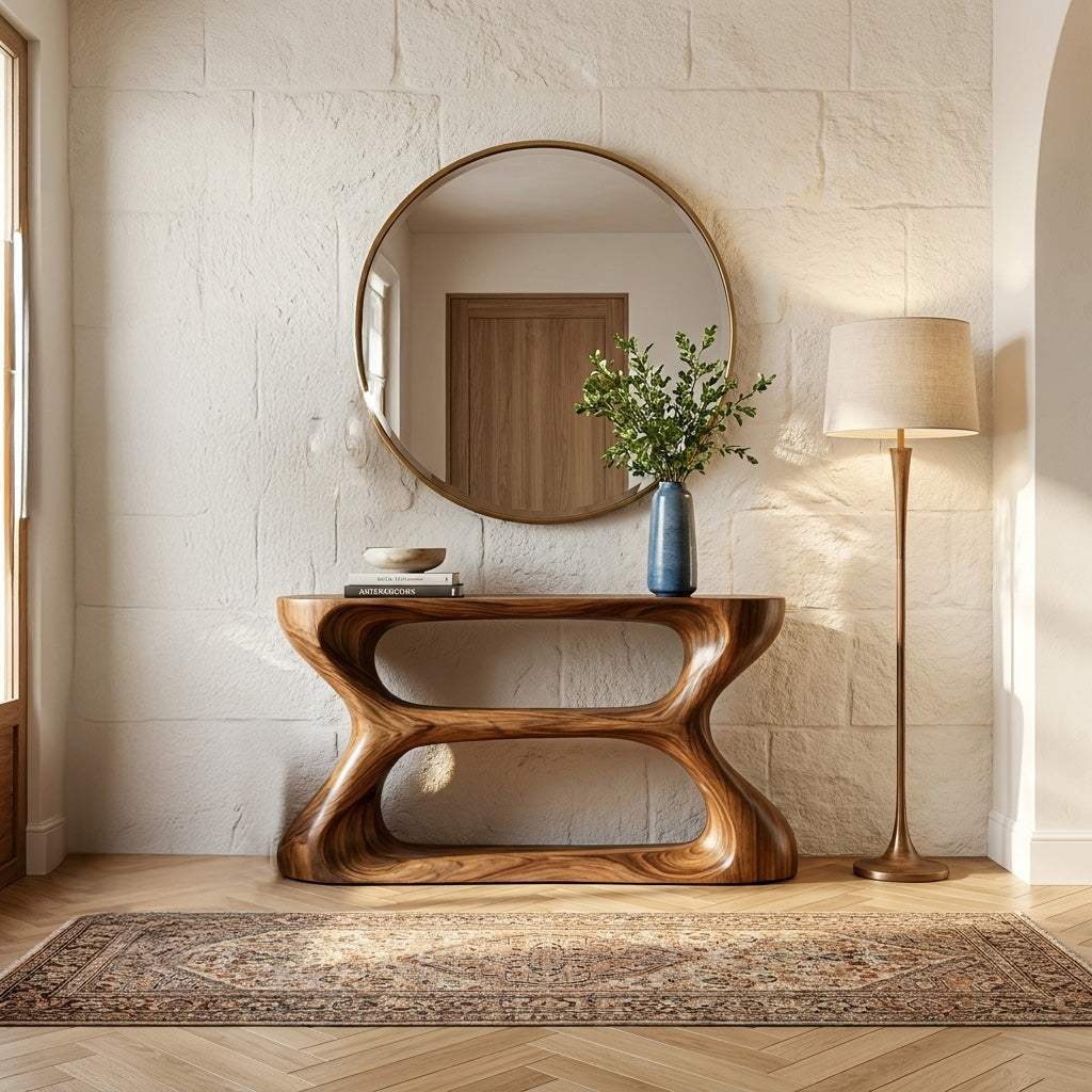Organic Style Natural Wood Console Table For Living Room