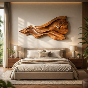 Luxury Sculptural Wooden Wall Clock For Statement Living Room