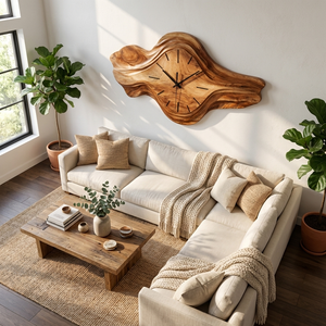 Organic Wooden Wall Clock Wave Design For Bedroom Wall Decor