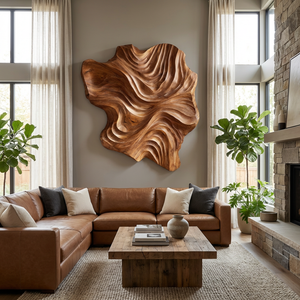 Organic Wood Wall Art Wave Design For Luxury Living Room