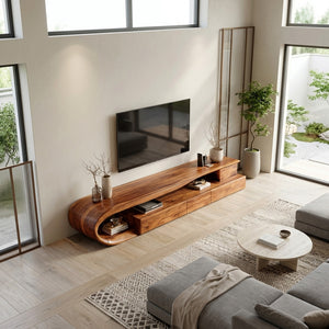 Modern Curved TV Console With Drawer For Living Room