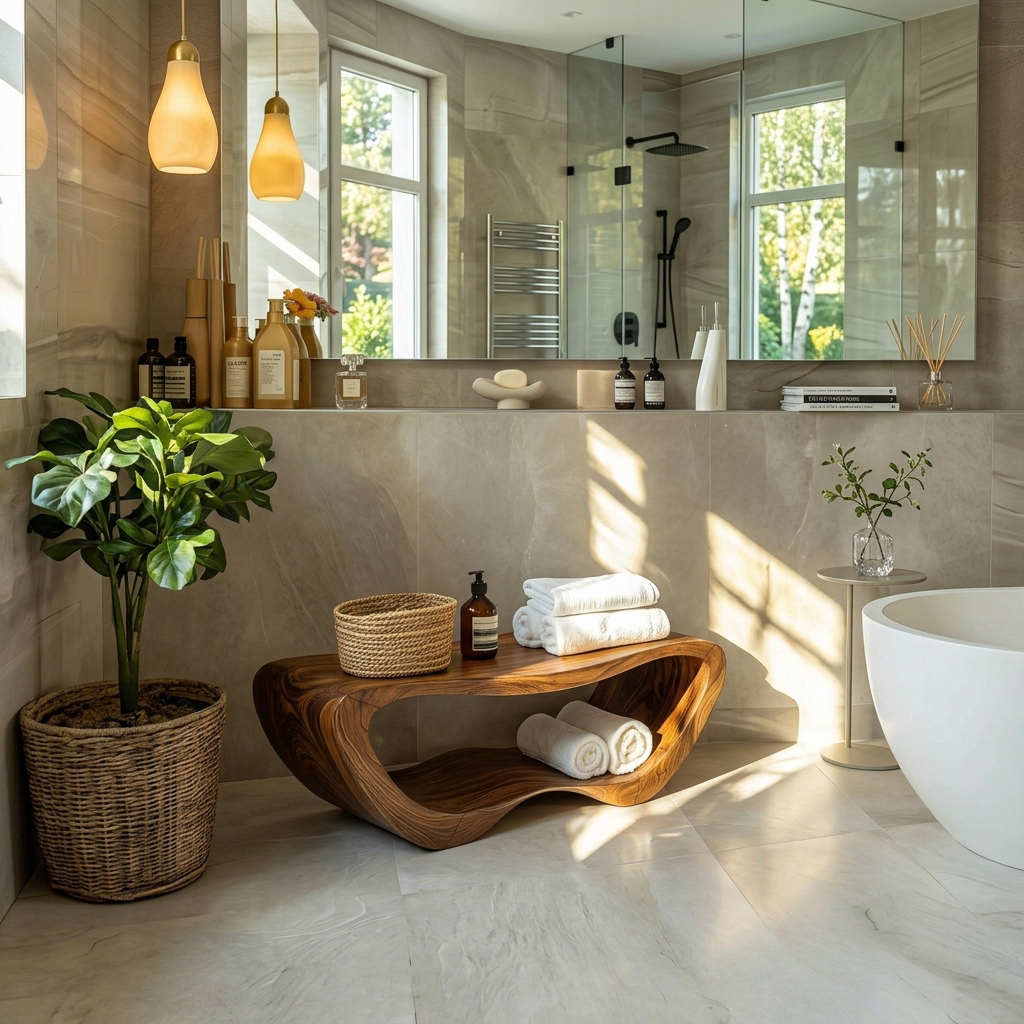 Minimalist Organic Shower Bench For Bathroom Or Spa