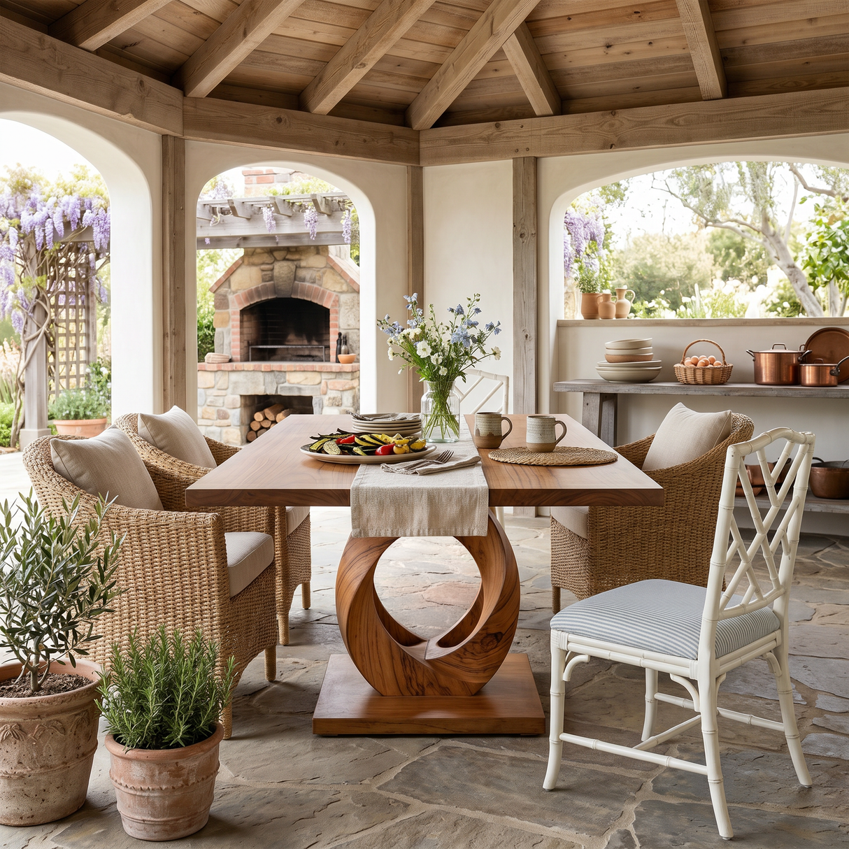 Tropical Square Dining Set For Poolside Kitchen