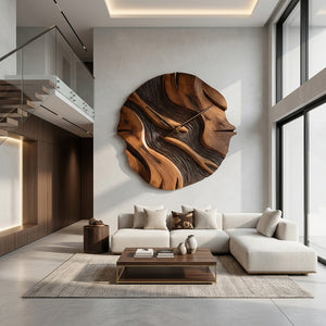 Organic Sculptural Wooden Wall Clock For Living Room