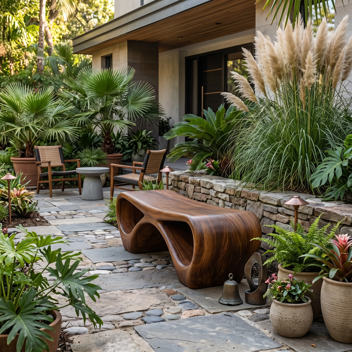 Modern Sculptural Outdoor Bench With Curved Design For Garden