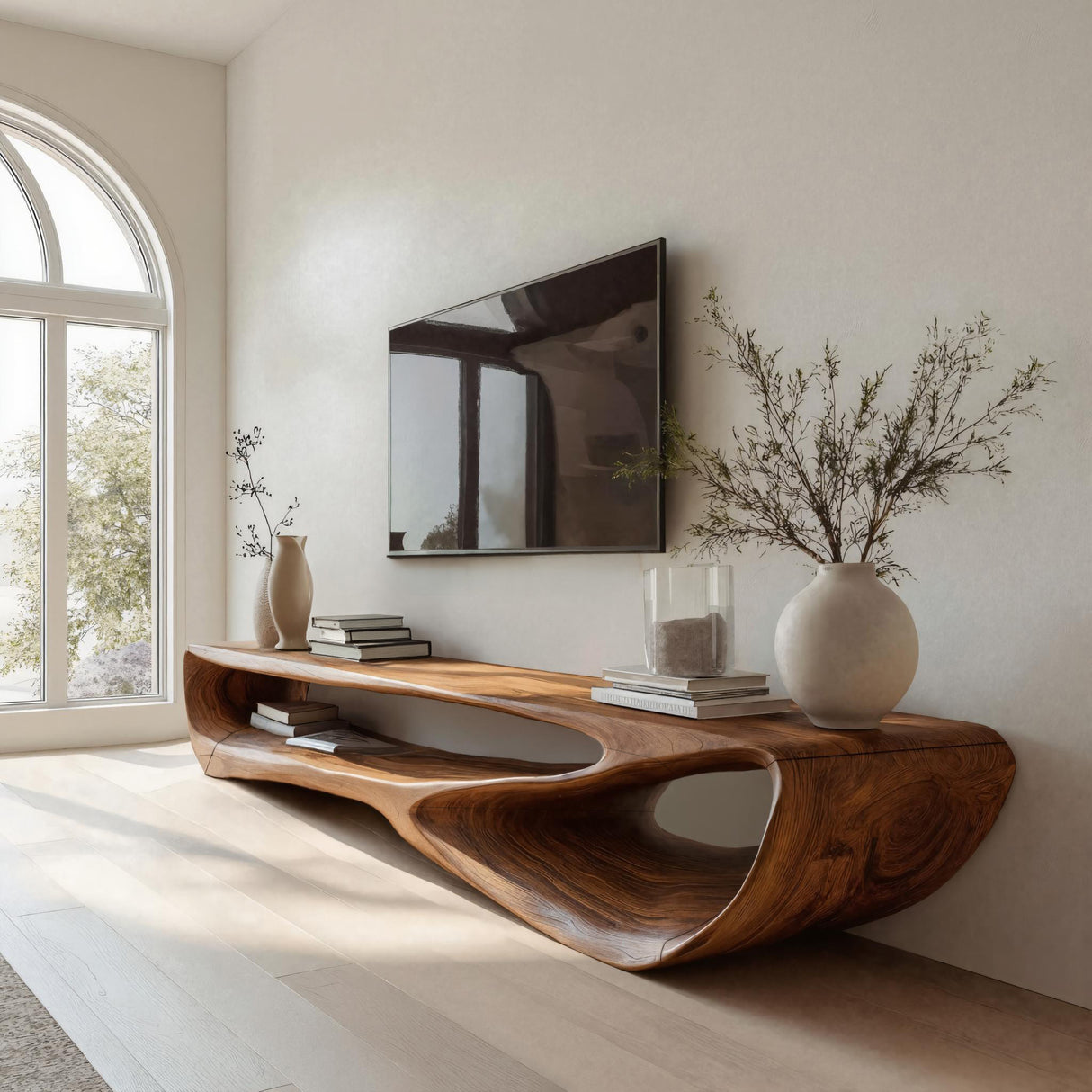 Minimal Curved  TV Console For Living Room