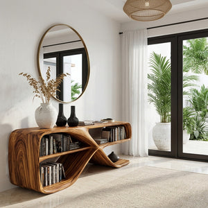 Modern Organic Wooden Console Table For Living Decor
