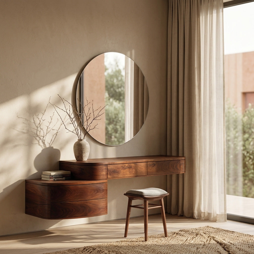 Modern Wooden Wall Mounted Makeup Vanity For Bedroom