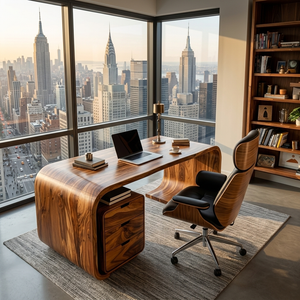 Modern Wooden Desk With Curved Base For Home Office