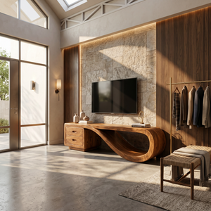 Luxury Sculptural Media Console Marble Accent Wall