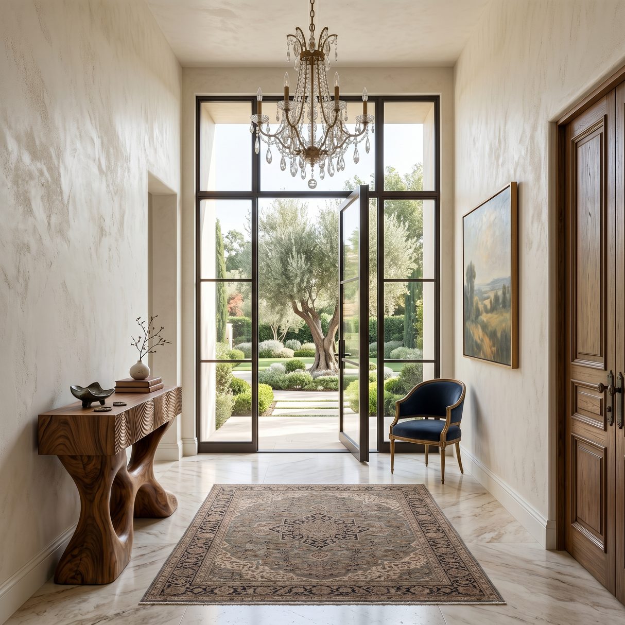 Modern Wood Console Table With Carved Drawers For Luxury Home