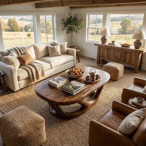 Wooden Coffee Table With Architectural Open Base For Luxury Interior