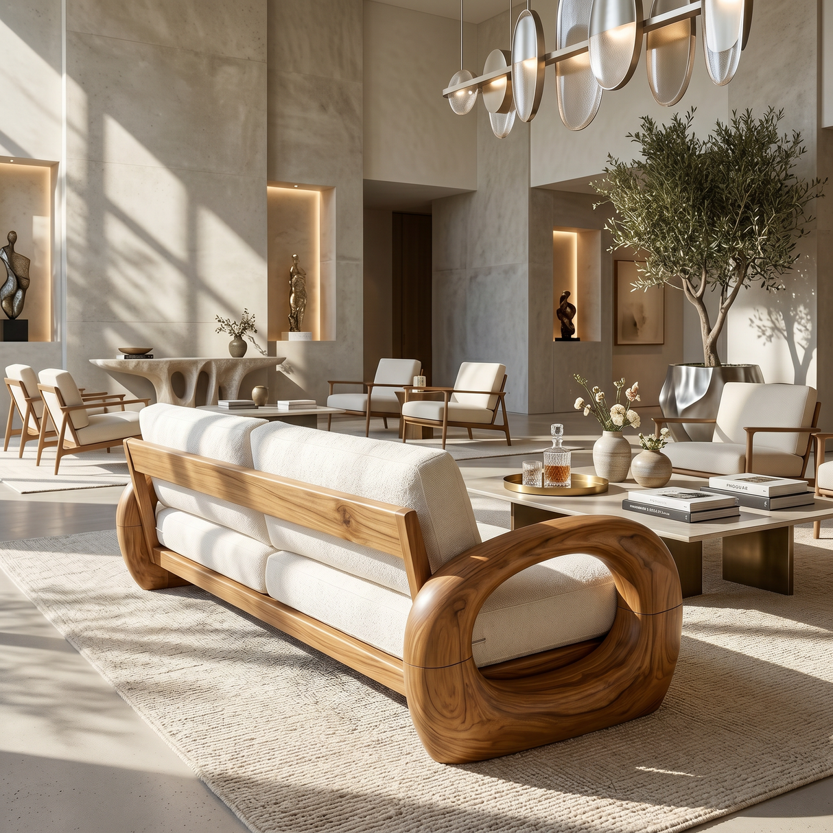 Modern Sculptural Wooden Sofa For Living Room