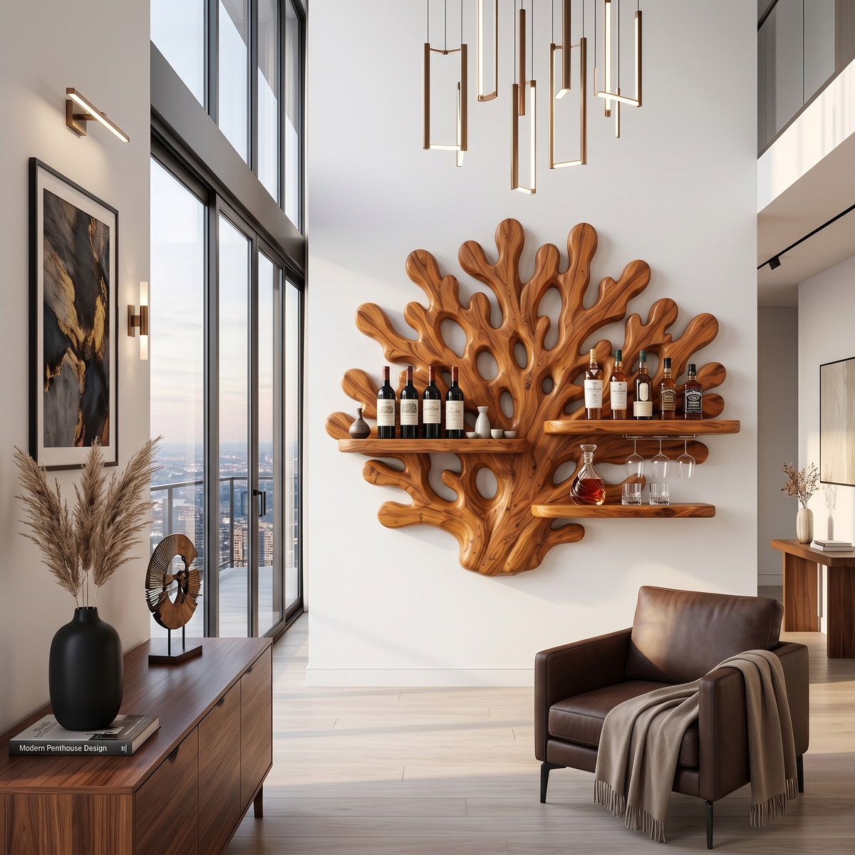 Handcrafted Wabi Sabi Wall Wine Rack For Dining Room