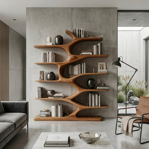 Modern Sculptural Bookshelf With Organic Design For Living Room