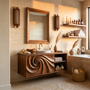 Luxury Floating Bathroom Vanity With Spiral Carved Cabinet For Bathroom
