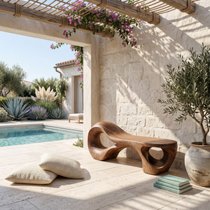 Contemporary Arched Cutout Bench For Courtyard Interior Area