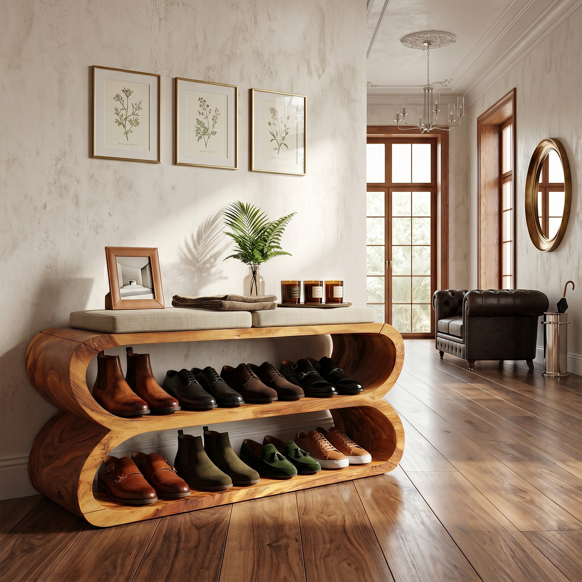 Mid Century Shoe Bench Storage For Foyer Entryway Placement