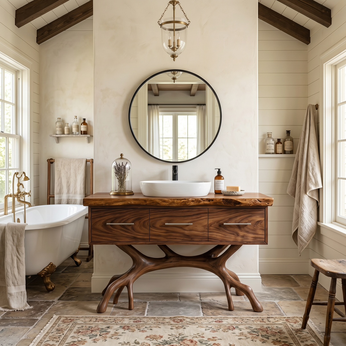 Tropical Wooden Vanity Cabinet With Drawers Spa Bathroom