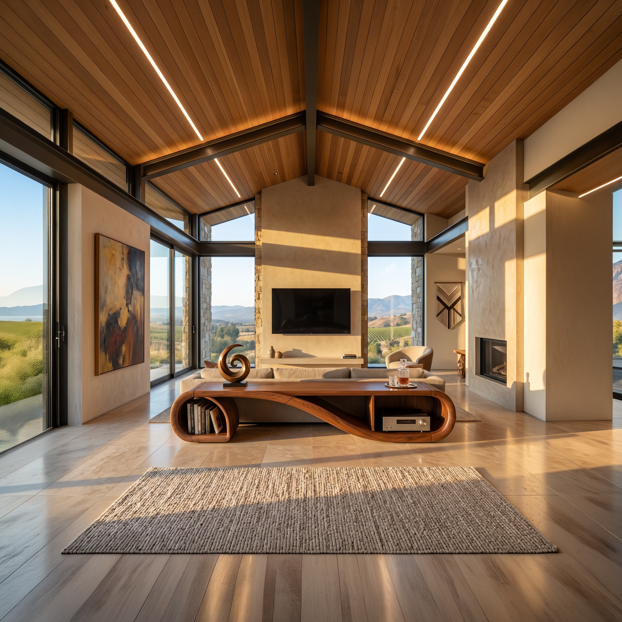 Scandinavian Sculptural TV Console For Resort Interior Space