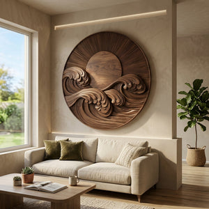 Modern Coastal Round Wave Wood Wall Art For Home