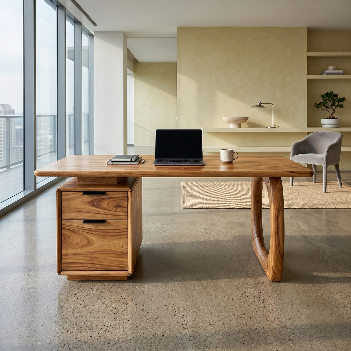 High Rise Workstation Desk With Curved Base For Penthouse Office