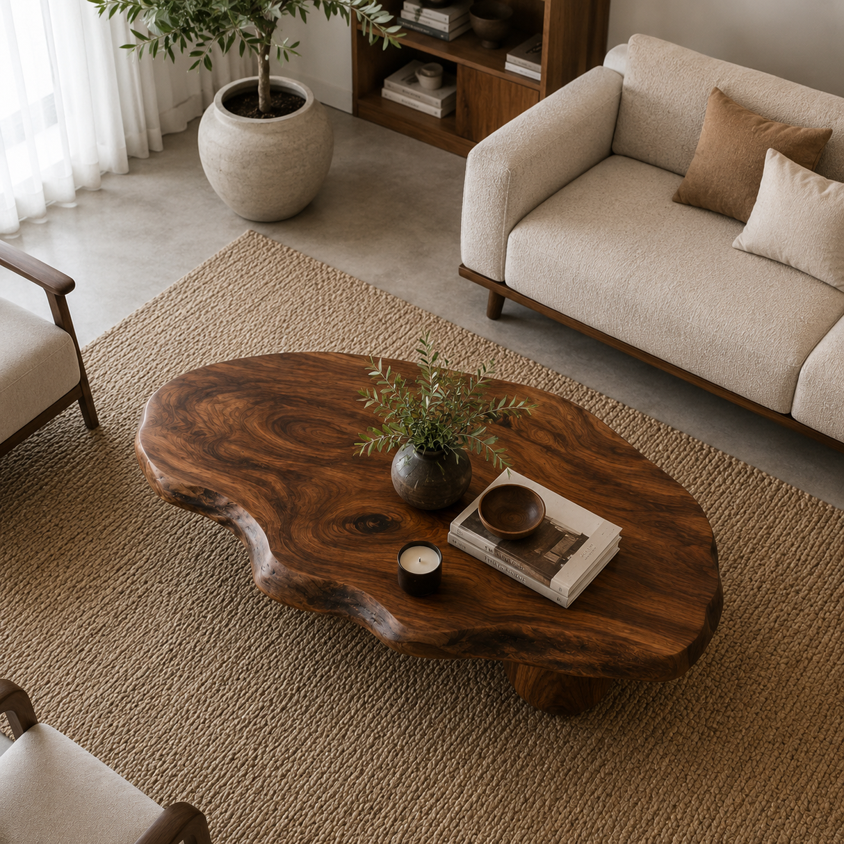 Wooden Coffee Table With Live Edge For Modern Living Room