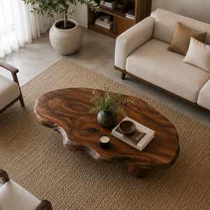 Wooden Coffee Table With Live Edge For Modern Living Room