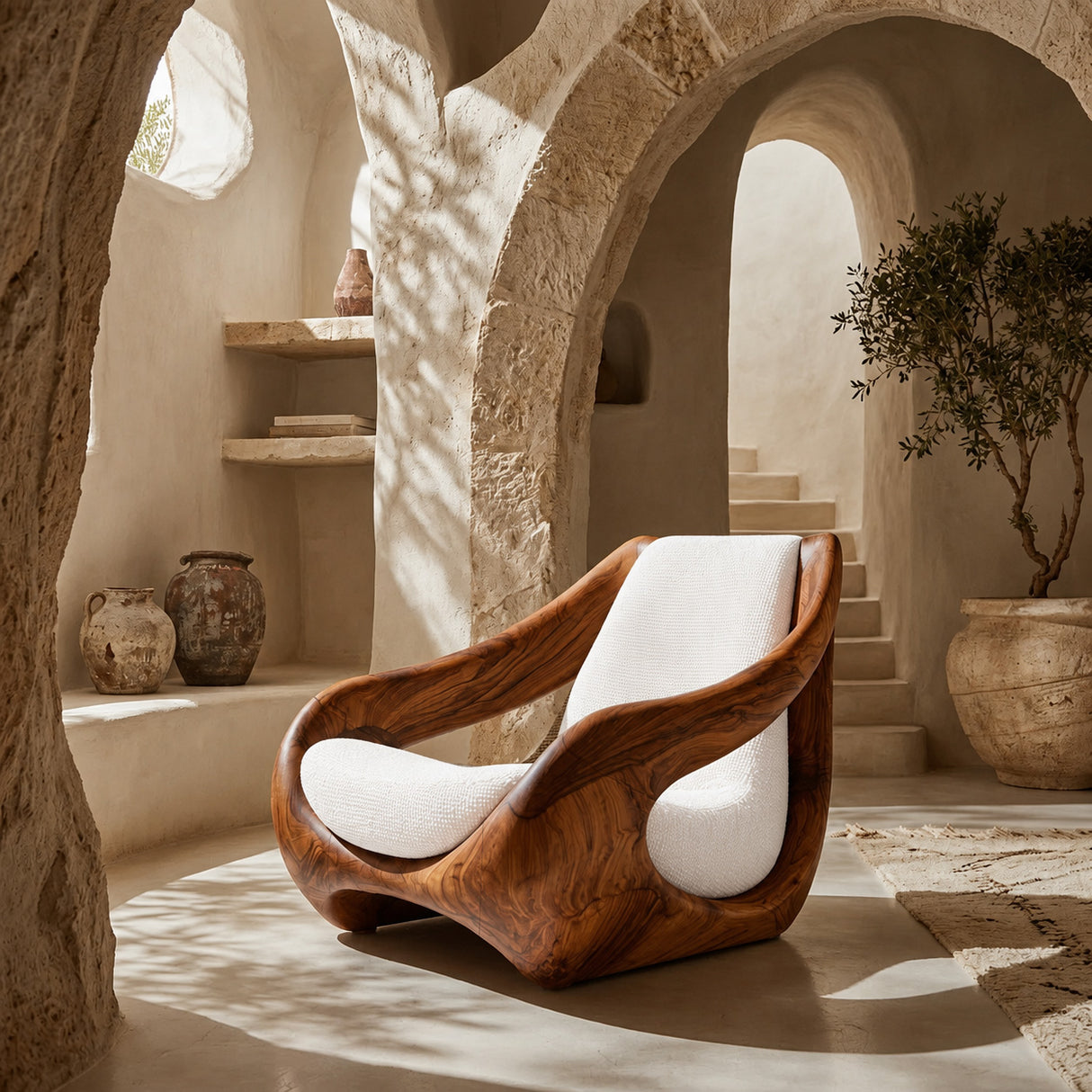 Sculptural Natural Wood Chair For Artistic Living Space