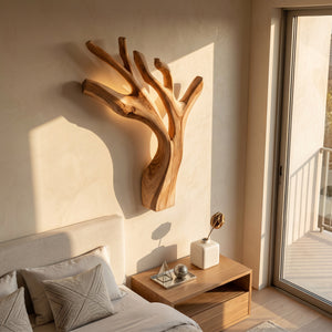 Artistic Branch Style Wooden Wall Lamp For Bedroom
