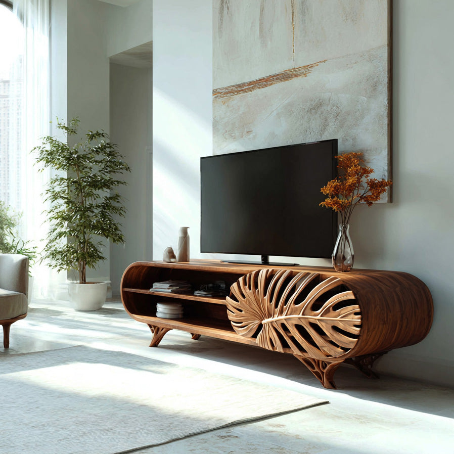Modern Wooden TV Cabinet With Leaf Shape Door For Living