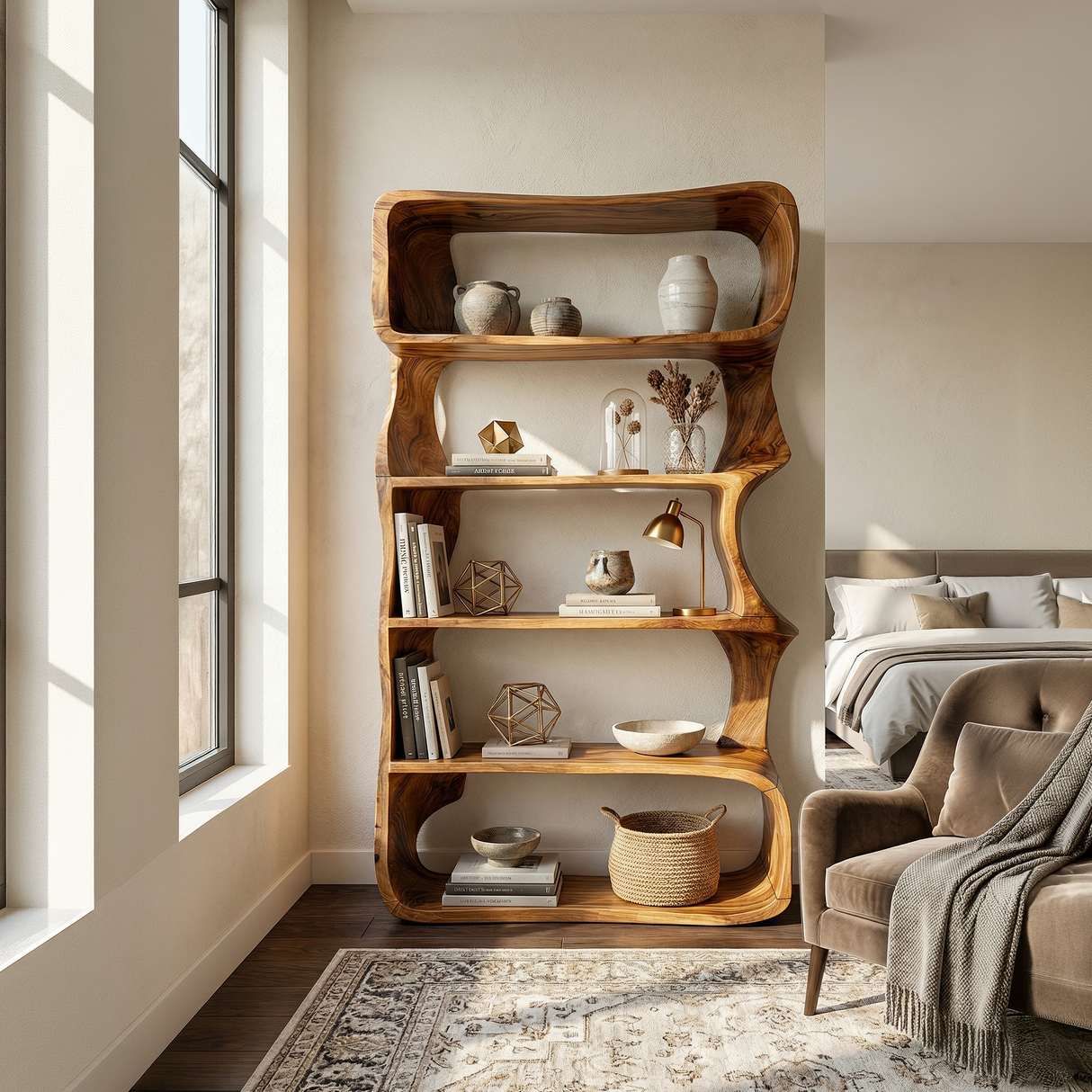 Organic Wooden Bookshelf For Home Storage Display